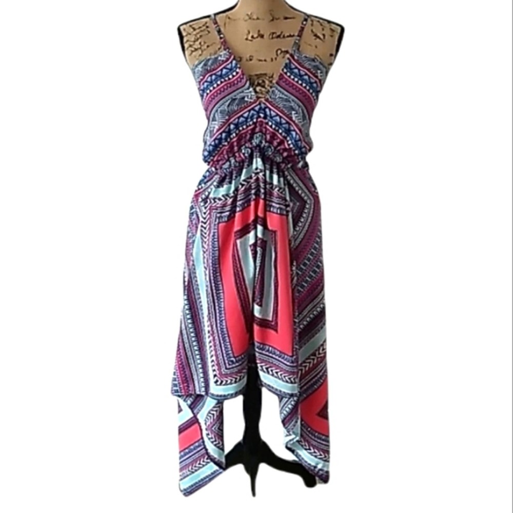 Earthbound Tribal Hankerchief Midi Maxi Dress